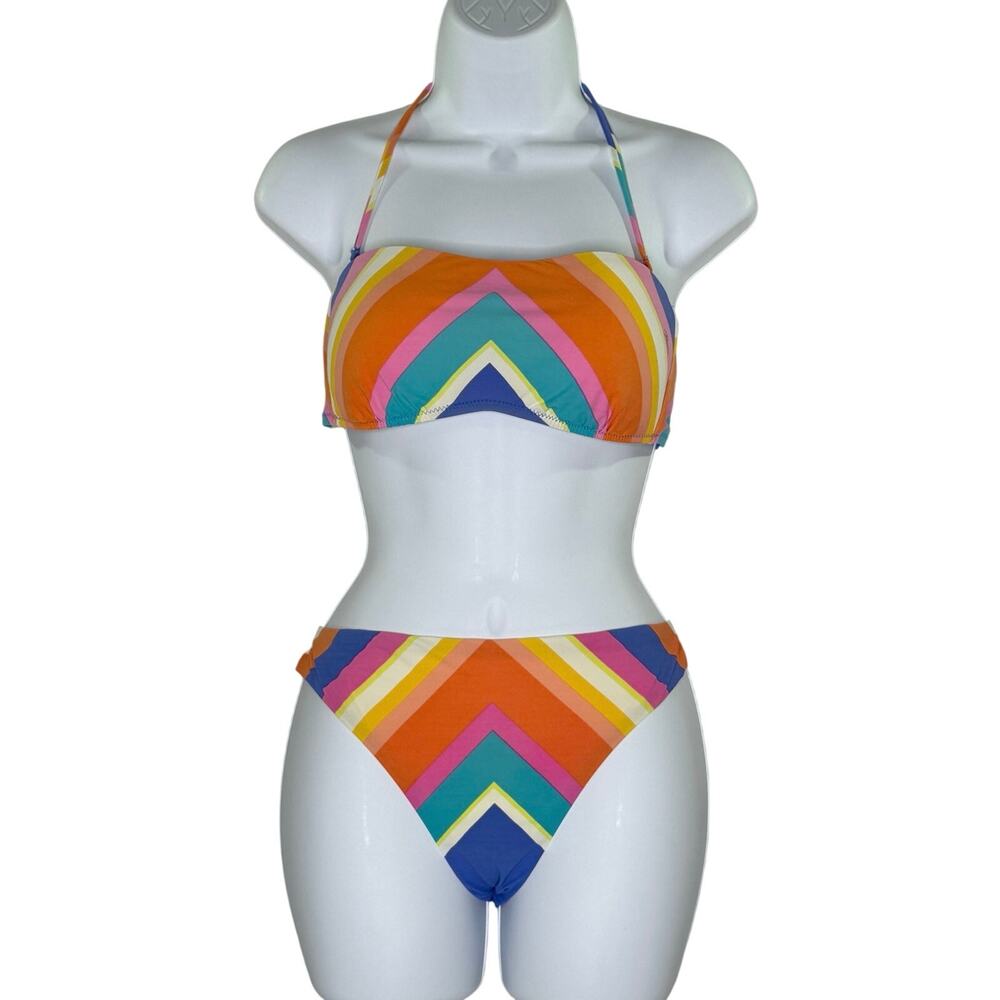 Trina Turk Sunset Chevron Bandeau Bikini Set 6 Multicolor Resort Beach 2 PC